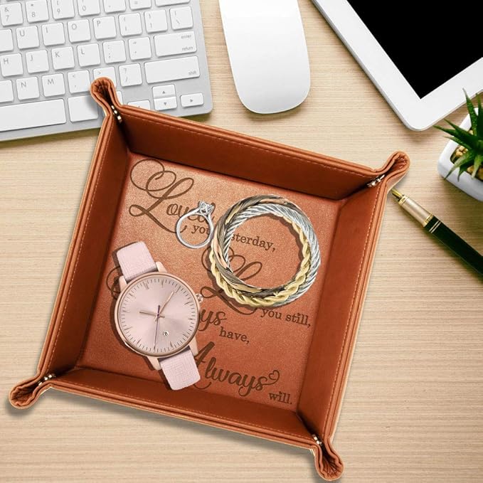 KATE POSH - Loved You Yesterday, Love You Still, Always Have, Always Will Engraved Leather Catchall Valet Tray, Our 3rd Wedding Anniversary, 3 Years as Husband & Wife, Gifts for her, him (Rawhide)