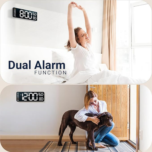 10" Digital Wall Clock: Dual Alarm Wall Mount Decor Clock for Living Room Classroom Office Desk, House Warming Gifts New Home Decor, Christmas Gift for Mom Dad Seniors Teen White
