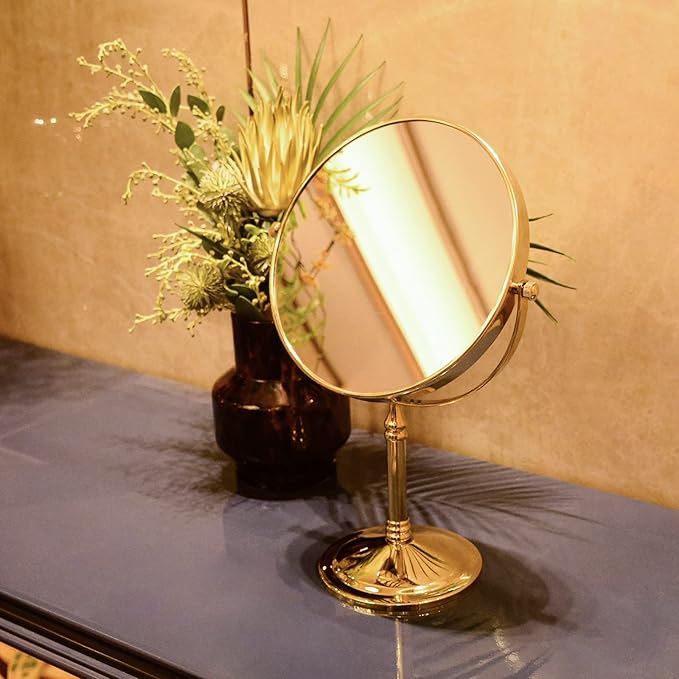 DOWRY 8-Inch Tabletop Two-Sided Swivel Vanity Mirror with 7X Magnification Gifts for Women Wife Mom Teengirls Gold Finish (7X)