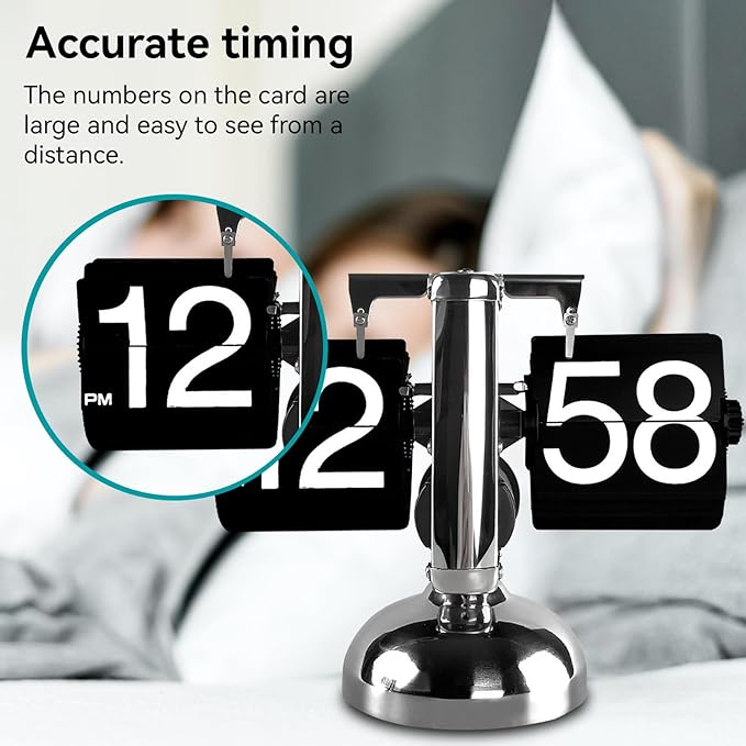 Flip Desk Clock,Retro Digital Flip Down Clock,Retro Minimalist Single Foot Mechanical Auto Desk Digital Display for Home Livingroom(Black)