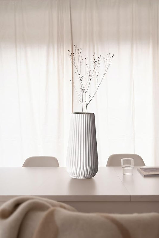 Bloomingville Tall White Ceramic Fluted Vase