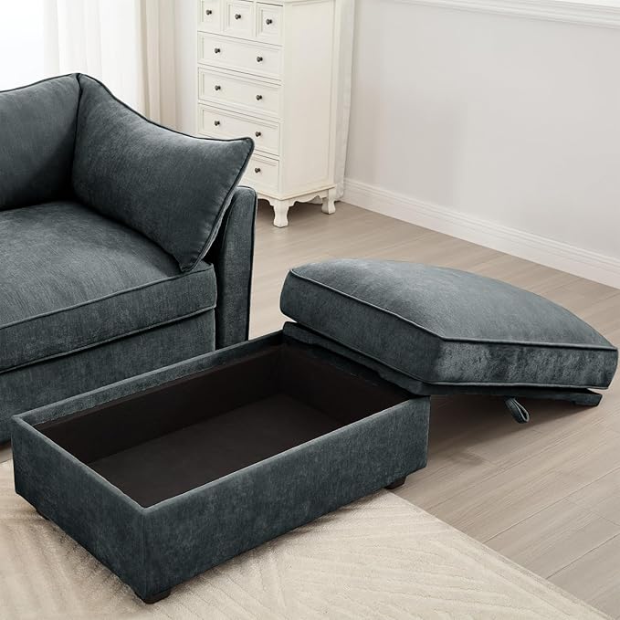 Ottoman - Chenille Grey with Storage & Comfort