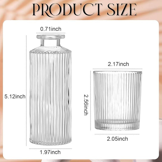 Yerliker 12 Glass Bud Vases Set Bulk Clear Ribbed Vases and 12 Clear Glass Tea Light Candle Holders Suitable for Table Centerpieces, Parties, Home Decor, Wedding Table Centerpiece, Home Decor