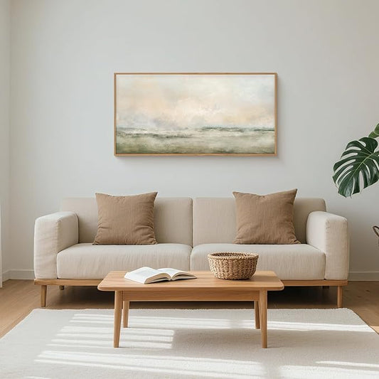 Aryroi Abstract Natural Landscape Framed Canvas Wall Art Set, Watercolor Tan Green Beige Wall Decor, Minimalist Neutral Modern Scenery Artwork for Living Room, Bedroom,Farmhouse- 40"x20"x1
