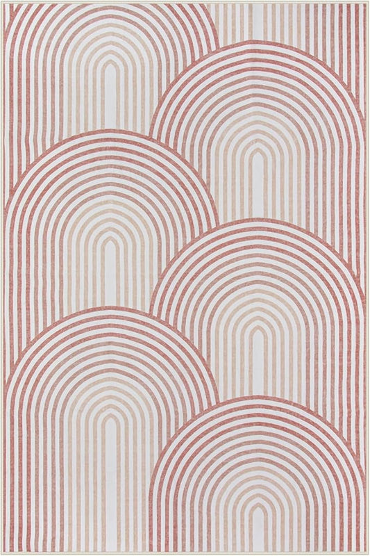 Moynesa Abstract Rainbow 6x9 Area Rugs for Living Room, Washable Soft Pink Rug for Bedroom Girl Nursery Classroom Ultra-Thin, Mid Century Modern Boho Large Floor Carpet for Playroom Home Office