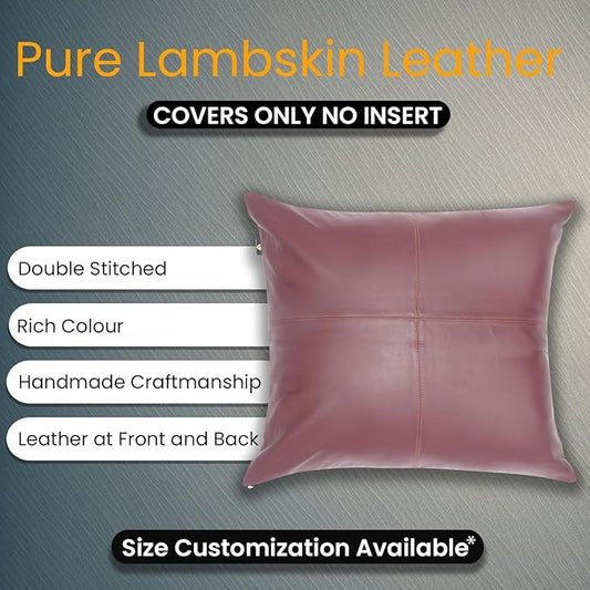 LL LEATHER LOVERS Lambskin Leather Pillow Cover - Sofa Cushion Case - Decorative Throw Covers for Living Room & Bedroom, 22x22 Inches - Dark Maroon Pack of 2