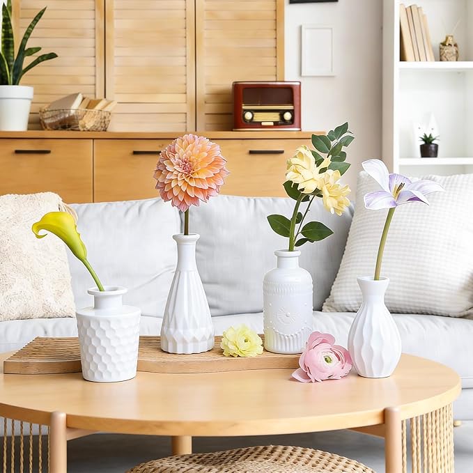 White Glass Bud Vases Set of 12, Mini Flower Vase for Centerpieces, Small Vases in Bulk for Wedding Decoration, Vintage Vase for Baby Shower Centerpieces, Home Décor