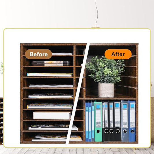 EasyPAG Mail Organizer Countertop, Wood Literature Organizer with Adjustable Shelves, Student Classroom Mailbox for School, Desktop Paper Sorter for Office Home, 36 Compartments, Archaize