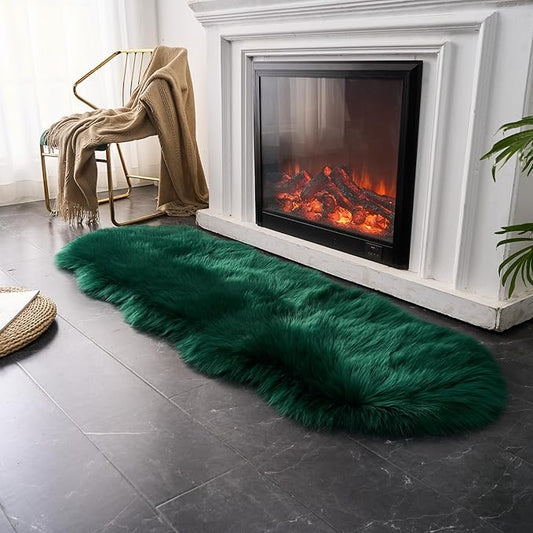 EasyJoy Ultra Soft Fluffy Shaggy Area Rug Faux Fur Rug Chair Cover Seat Pad Fuzzy Area Rug for Bedroom Floor Sofa Living Room (2 x 6 ft Sheepskin, Dark Green)