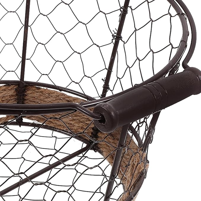 Housoutil Iron Wire Storage Basket with Handle Vintage Small round Metal Organizer Basket for Fruit Vegetable and Desktop Sundries for Home Storage and Decoration