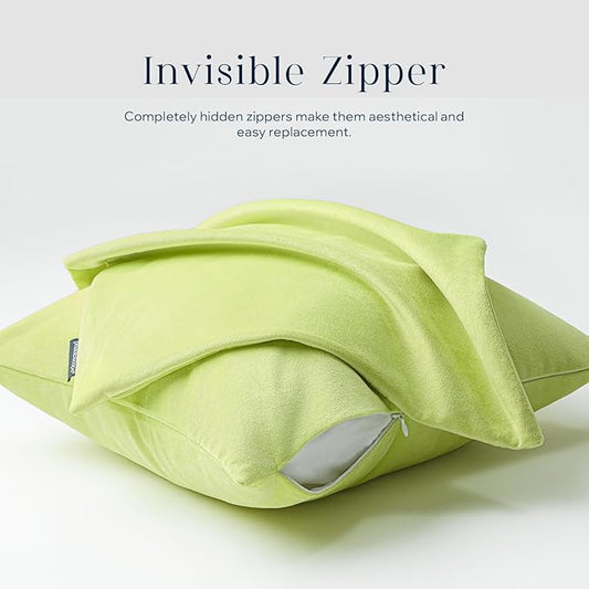 Phantoscope Pack of 2 Velvet Decorative Throw Decorative Pillow Cover Soft Solid Square Cushion Case for Couch Lime Green 20 x 20 inches 50 x 50 cm