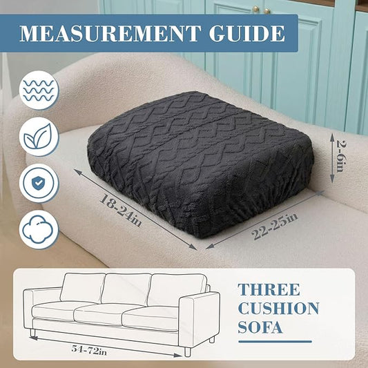3 Pcs Jacquard Couch Cushion Covers for Sofa Stretch Plush Soft Seat Cover Washable Sofa Slip Covers with Elastic Bottom Modern Boho Furniture Protector for Sectional Slipcovers(Dark Gray)