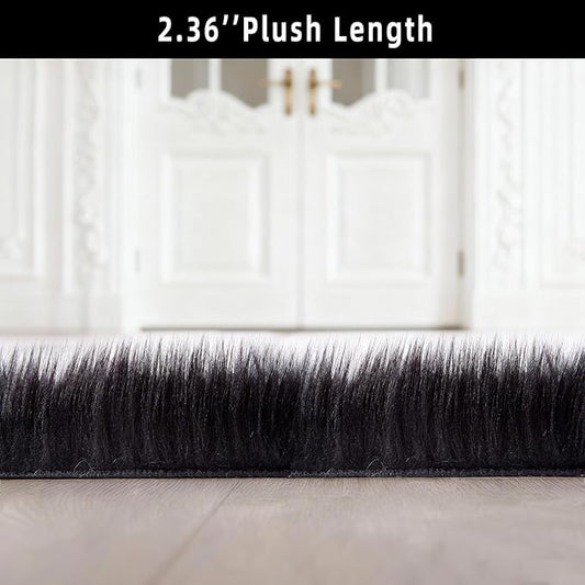 Black Samll Faux Fur Sheepskin Area Rug for Living Room Bedroom, 2 x 3 Feet Ultra Soft Shaggy Fuzzy Furry Carpet Chair Throw Rugs for Kids, Girls, Nursery Room Decor Dorms