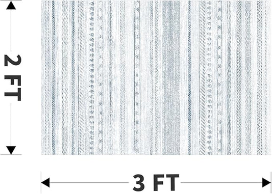 Small Area Rug-2x3 Entryway Rug Non Slip Washable Low Pile Indoor Door Mat Neutral Distressed Boho Moroccan Entrance Rugs Carpet for Bedroom Kitchen Powder Room Front Porch Bathroom, Blue