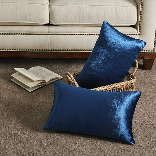 GIGIZAZA Blue Velvet Decorative Throw Pillow Covers for Sofa Bed 2 Pack Soft Cushion Cover (Royal Blue, 12 x 20- Set of 2)