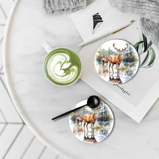 Coasters Set of 6 Ceramic Drink Coaster with Cork Base Modern Style Coasters for Mugs and Cups Office Kitchen 4 in