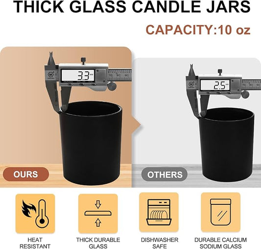 10 OZ Thick Candle Jars for Making Candles 15 Pcs, Empty Jars with Wood Lids for Candle Making, Sample Container, Matte Black