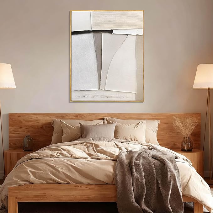 LEVERUP Minimalist Wall Art Beige Painting Artwork Hand Painted Wall Decorations for Dining Room Bedroom Hotel 32×40 Inchs Room Posters