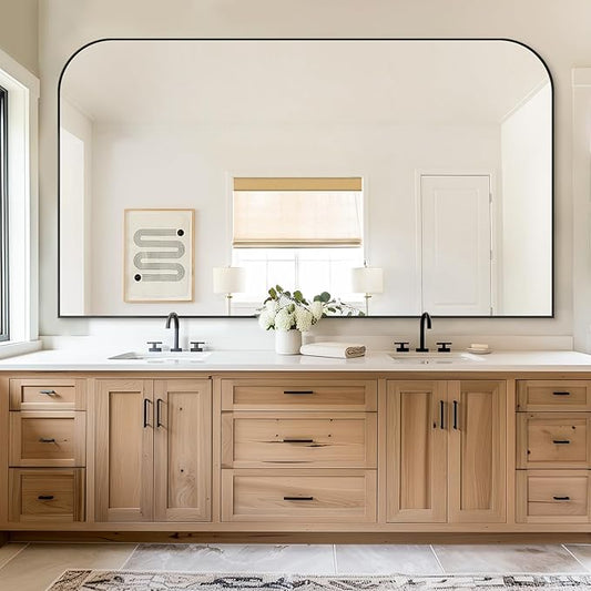 Bathroom Mirror, Wall Mirrors, Black Metal Framed Wall-Mounted Mirrors, Bathroom Vanity Mirror for Over Sink, Living Room, Bedroom, Entryway, 60x36 Inch, Black
