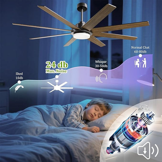 72 Inch Ceiling Fans with Lights and Remote Smart App, Indoor Black LED Big Ceiling Fan Reversible 24dB Quiet DC Motor, 6 Speed 3CCT Dimiable, Modern Ceiling Fans for LivingRoom Farmhouse Garage