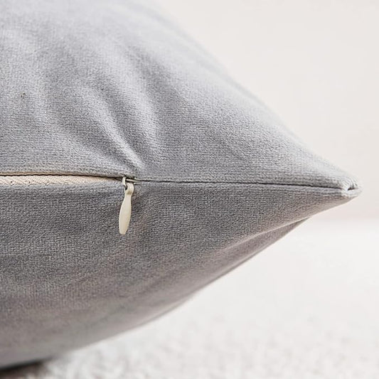 Decorative Pillow Cases 24x24 Light-Grey: 2 Pack Cozy Soft Velvet Square Throw Pillow Covers for Farmhouse Home Decor