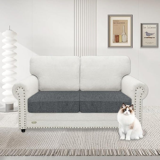 MAXIJIN Waterproof Couch Cushion Covers Stretch Sofa Seat Slipcovers Washable,Sectional Outdoor Cushion Covers with Elastic Bottom for Dogs Pets Kids (2 Pc Cushion Cover, Light Gray)