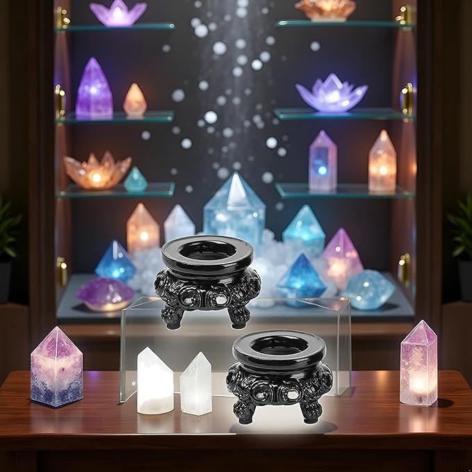 2Pcs Black Wooden Display Stand for Crystal Sphere Quartz Ball Holder Hollow Wood Stand Base for Sphere Globe Stone Decoration Display Pedestals Home Decor, Crystal Ball Stand