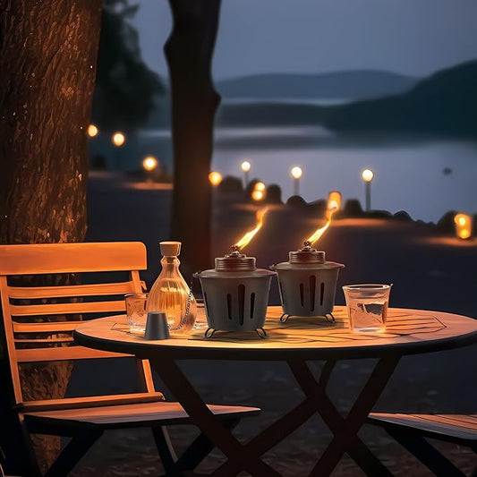 4 Pack Citronella Table Top Torches, 15oz Mini Fire Pit Tabletop Torch for Outside, Metal Tabletop Flame Torch Includes Long Lasting Wick and Snuffer for Yard, Patio, Deck, Garden, Party