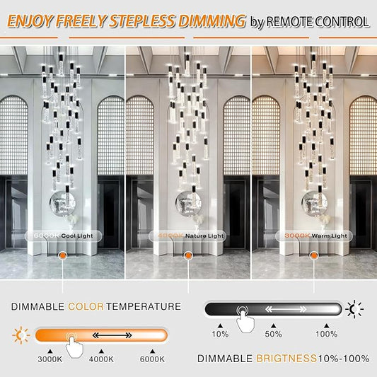 30-Lights Large Chandelier for High Ceiling Long Crystal Modern Foyer Chandelier for Hallway Dimmable Led Pendant Light for Entryway