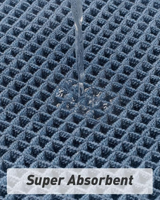 AMOAMI Upgraded Waffle Runner Rug Super Absorbent Non Slip Bath Mats for Bathroom Machine Washable Bathroom Runner Rug with Tassels, Ideal for Hallway Bedroom Laundry Room, 2'x 6'(24" x 72"), Blue