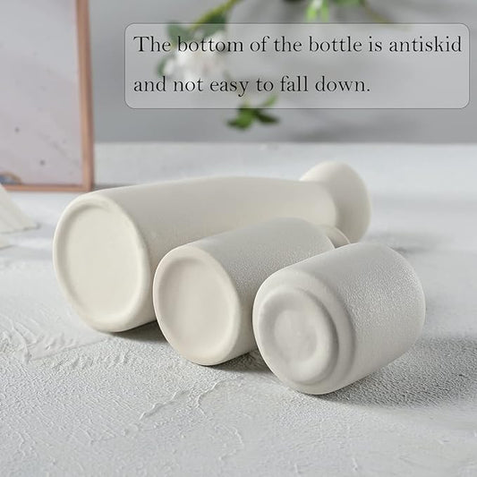 CEMABT White Ceramic vase Set-3 Small Flower vases for Decor,Modern Boho Farmhouse Home Decor,Decorative vase for Pampas Grass&Dried Flowers,idea Shelf,Table,Bookshelf ,Entryway- Distressed