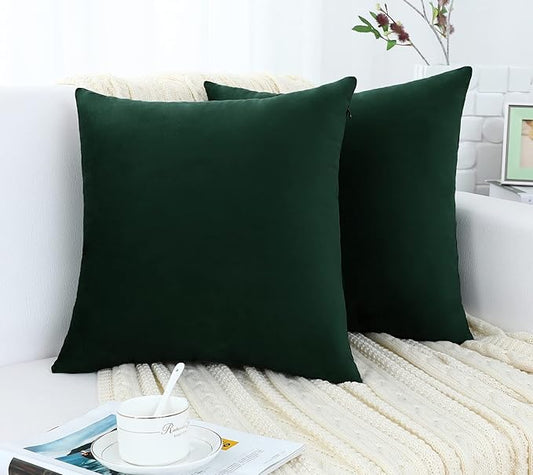 Jeneoo Set of 2 Decorative Throw Pillow Covers Soft Velvet Comfy Solid Couch Cushion Cover Decor (Army Green, 14 x 14 Inches)