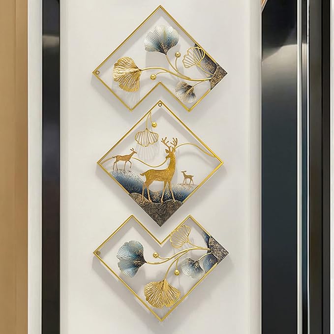 tarkay Metal Wall Art Dining Room Wall Art Decor 3 Piece Large Modern Wall Sculptures 3D Ginkgo Leaf 78x27in Aesthetic Wall Art for Bedroom Office Room Decor Living Room
