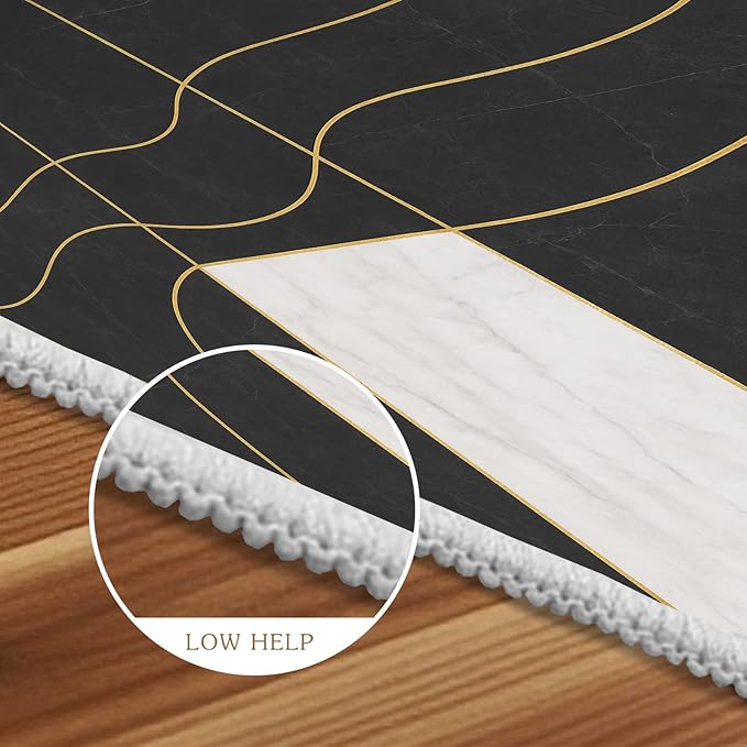 Geometric Marble Rug - 8x10 Area Rugs, Abstract Lines Living Room Area Rugs, Luxury Marble Bedroom Rug, Washable & Non Slip Large Carpet Home Decor