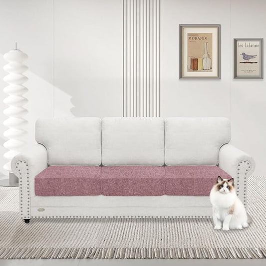 MAXIJIN Waterproof Couch Cushion Covers Stretch Sofa Seat Slipcovers Washable,Sectional Outdoor Cushion Covers with Elastic Bottom for Dogs Pets Kids (3 Pc Cushion Cover, Dusty Pink)