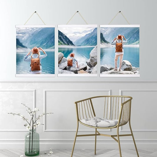 3 Pack Magnetic Poster Hanger Frame 12 Inch White, 12x18 12x16 12x24 Poster Frame Wood Magnet Frames Hangers for Photos, Pictures, Prints, Maps, Canvas Artwork,Diamond Art Painting