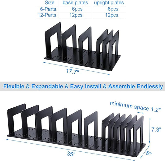 Adjustable Vertical File Sorter Sturdy Plastic Expandable Upright File Holder, Desktop Binder Organizer, School Office Organization Bookshelf Divider, Assemble Easily Endlessly, Black