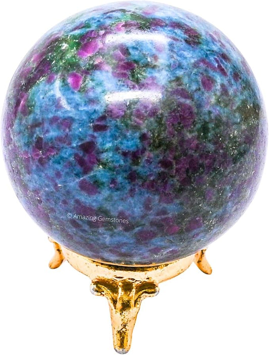 Amazing Gemstone Ruby Kyanite Crystal Ball with Stand - 2.5 Inches Large Crystal Sphere Meditation Balls for Witchcraft and Decorative Balls