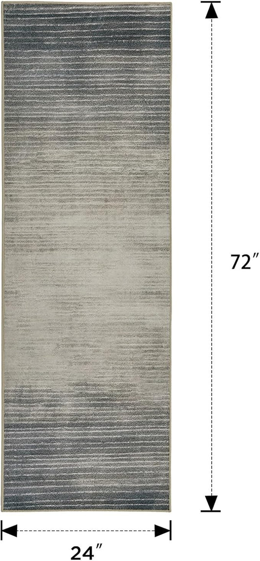 Joydeco 2x6 Runner Rug for Hallway, Modern Abstract Non-Slip Soft Washable Rugs, Low Pile Carpet for Entryway, Bedroom, Kitchen, Laundry, Beige & White & Dark Gray