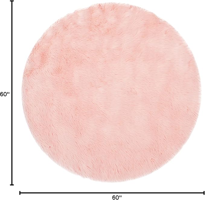 SAFAVIEH Faux Sheep Skin Collection 5' Round Pink FSS235G Silken Glam 2.35-inch Thick Area Rug