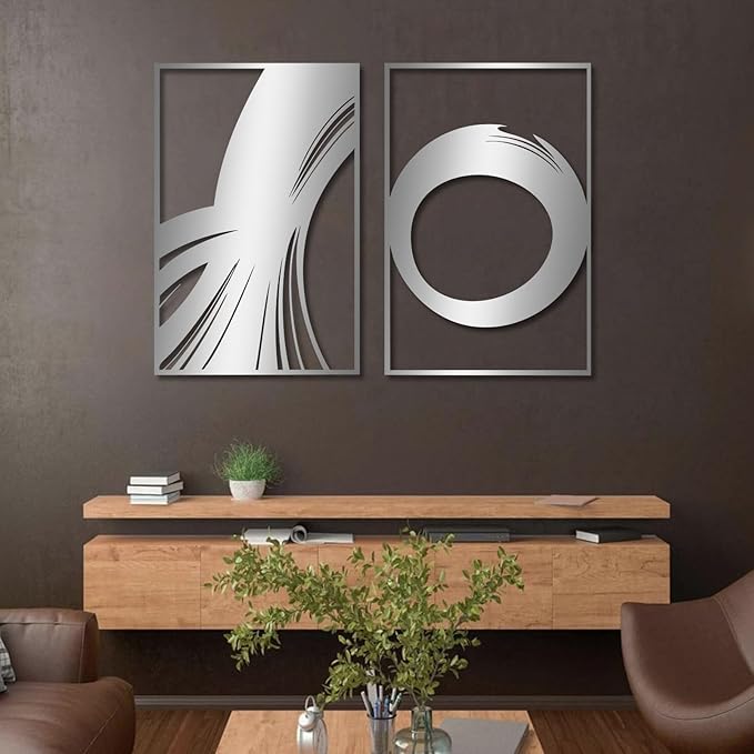 Hotuijxca Geometric Metal Wall Art, Modern Geometric Wall Art, Abstract Metal Wall Decor, Midcentury Modern Wall Decor for Living Room, Bedroom (Black, 18x26in|46x62cm, metal wall art)
