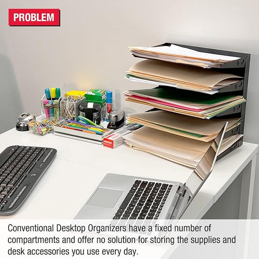 Desktop Organizer 6 Letter Tray Sorter Plus Riser Storage Base for Easy Access to Lower Slots, Desk Accessories & Supplies. Optional File Topper & Drawers