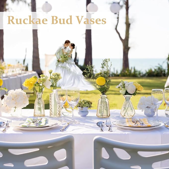 RUCKAE 22-Pack Gold Glass Bud Vases – Bulk Flower Vases for Weddings & Home Decor