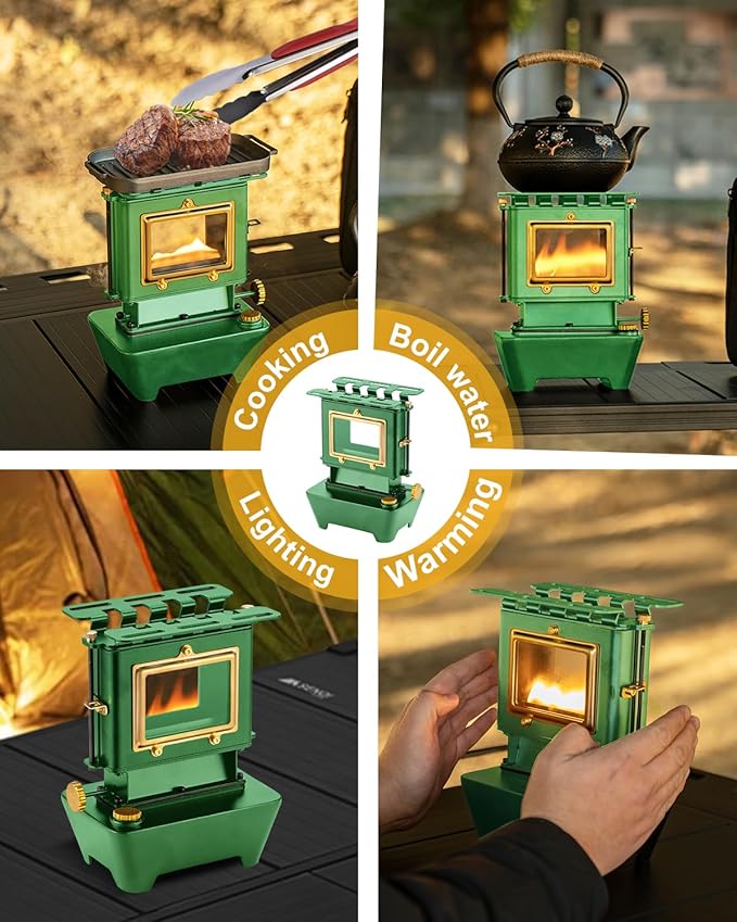 Camping Oil Lantern,Oil Lamp with Cooker Stove,Fuel Lamp for Outdoor,Portable Oil Lamp,Portable and Convenient for Heating and Cooking (Greeen)