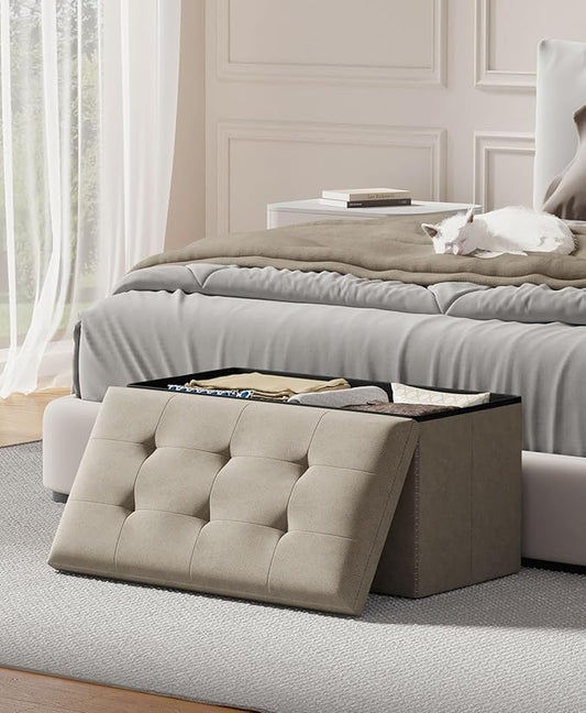 Storage Ottoman Bench, Folding Ottoman Foot Rest,15 x 30 x 15 Inches,End of Bed Bench,Storage Chest, for Living Room, Bedroom, Hallway, Entryway, Holds up to 600 lb (Sandy-Beige1, 30")