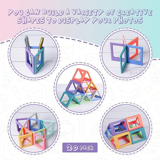 Epakh 20 Packs Magnetic Photo Picture Frame Cute Mini Table Photo Frame Holder 3 Inches Plastic Colorful Picture Display for Fridge Office (Multicolor)