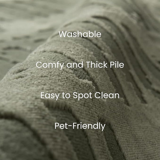 Revival Rugs Shell 7'10"x10' Washable Area Rug for Living Room Bedroom - 100% Recycled Oeko-TEX Certified, Medium Pile, Green
