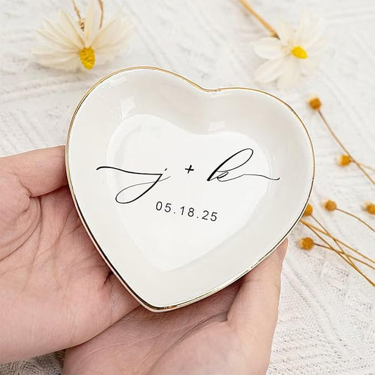 Custom Engagement Ring Holder Ring Dish, Custom Wedding Gifts for Couple, Bridal Shower Couple Jewelry Tray, Monogrammed Engagement Wedding Gifts for Bride 2