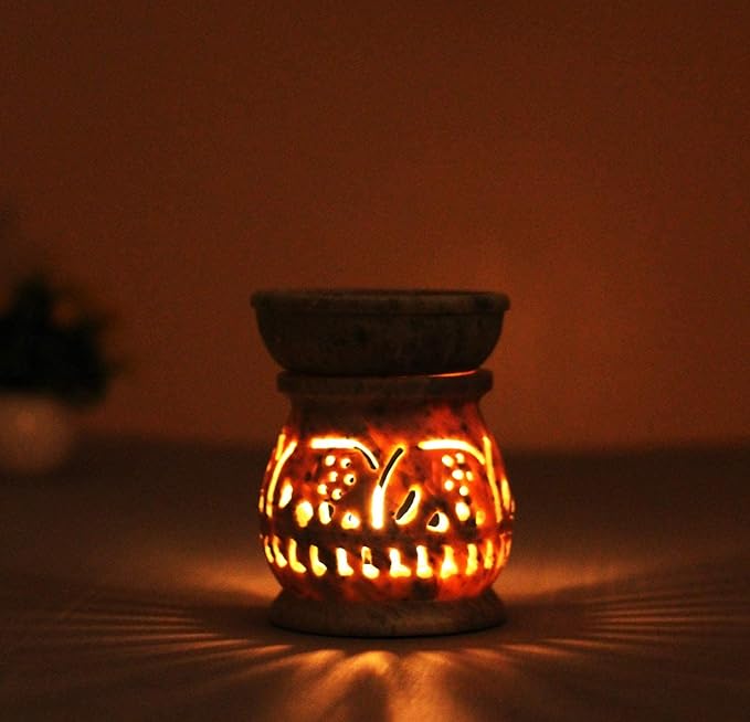 Thanksgiving Day Gifts Hand Carved Soapstone Essential Oil Burner Diffuser with Tea Light Holder Aromatherapy | Aroma Diffuser for Spa, Yoga, Meditation (Elephant)