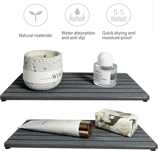 2 PCS Fast-Drying Sink Stone Tray, 12" x 5.5" Super Absorbent Diatomite Coasters, Grooved Design, Water Absorbing Stone Used for Hand Soaps & Plants & Toiletries in The Modern Home